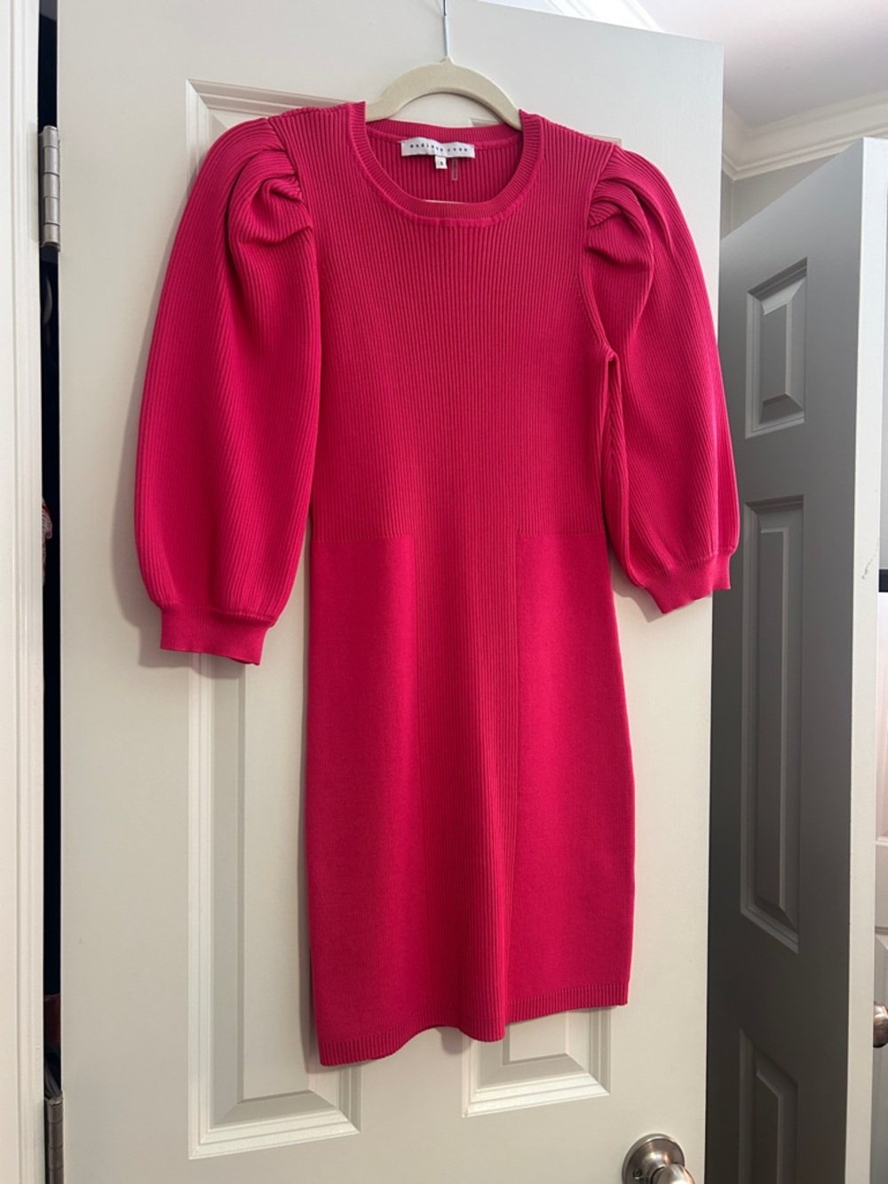 Endless Rose Hot Pink Ribbed Puff Sleeve Mini Dress